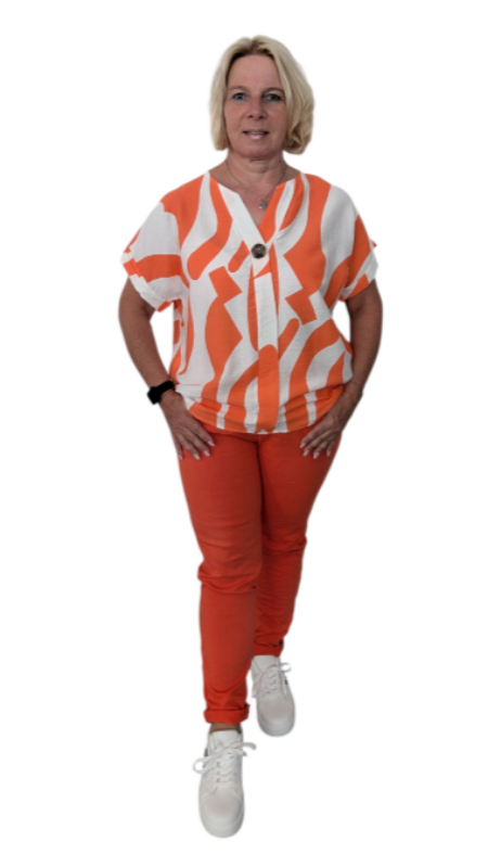 Bluse "Madagaskar" orange mit weiß