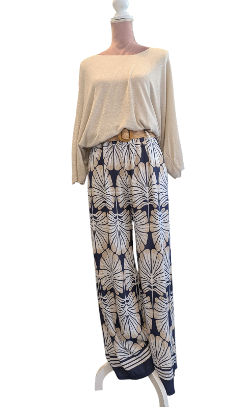 Hose "Palm" in dunkelblau-creme