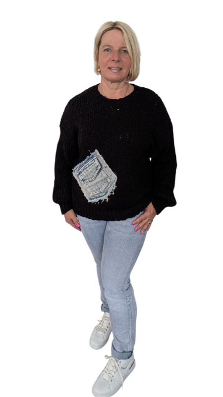 Strickpullover mit Jeanstasche