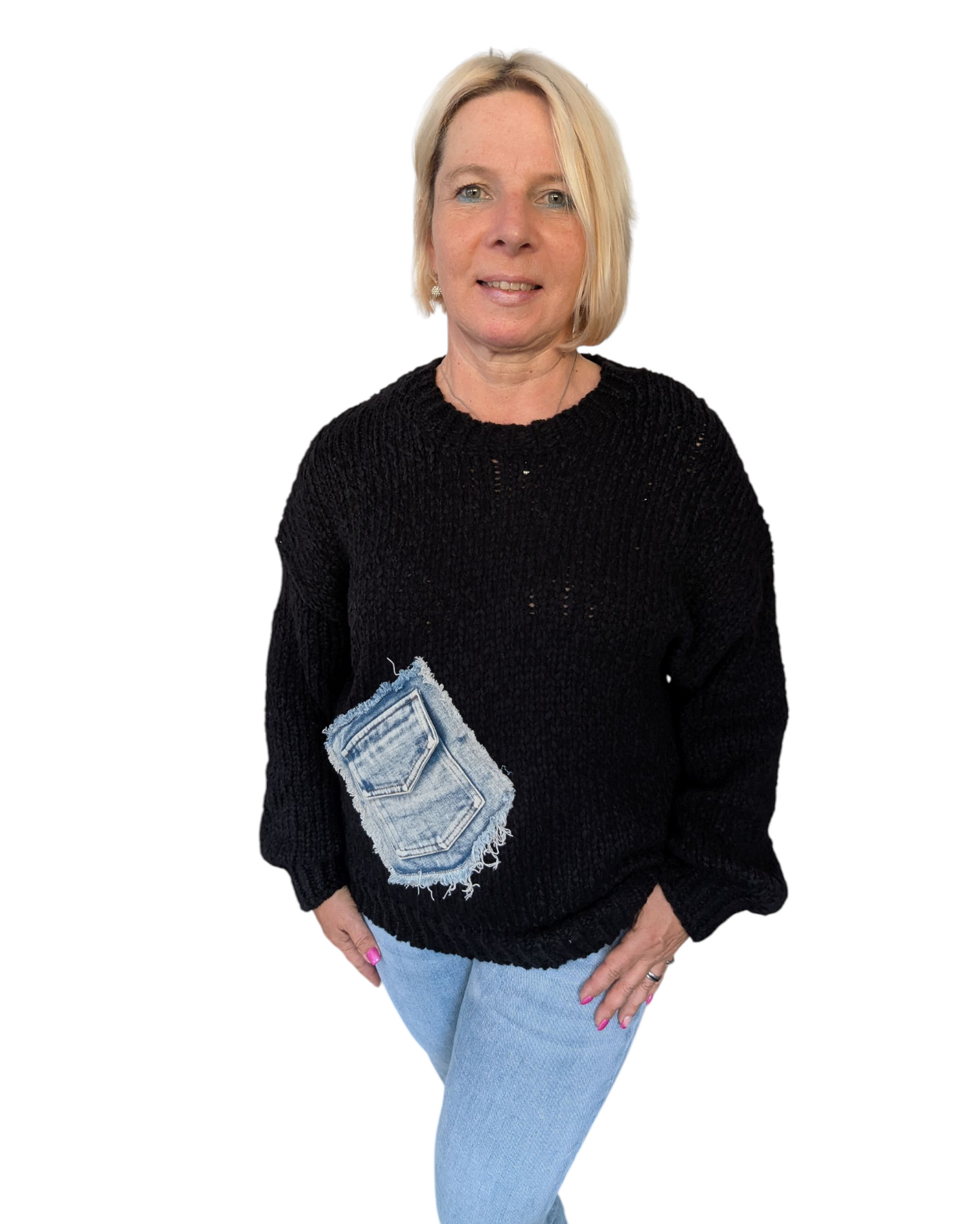 Strickpullover mit Jeanstasche