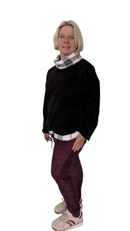 Sweatshirt "Scacchi" schwarz mit kariertem Schalkragen