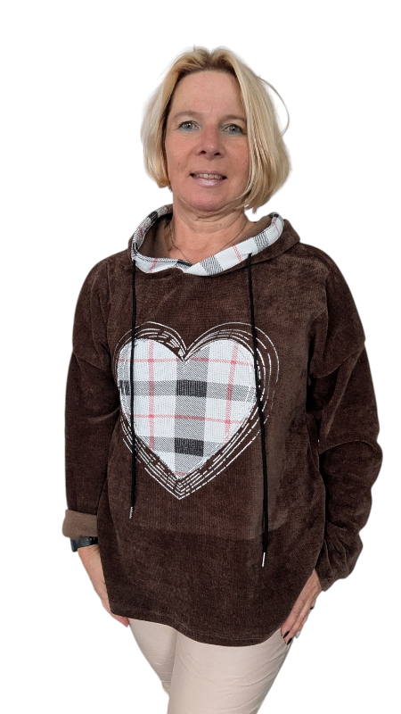 Hoodie "Karo-Herz" dunkelbraun