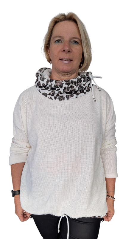 Sweatshirt weiß mit Leo-Schalkragen