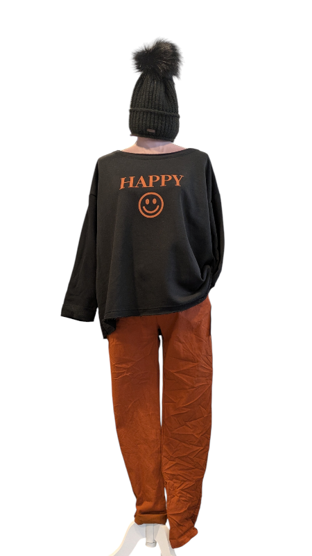 Sweatshirt "Happy" schwarz