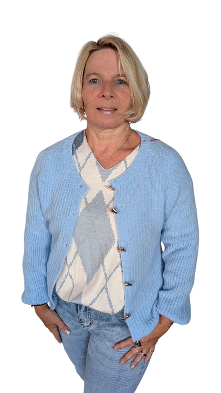 Pulli "Karo" jeansblau weiß