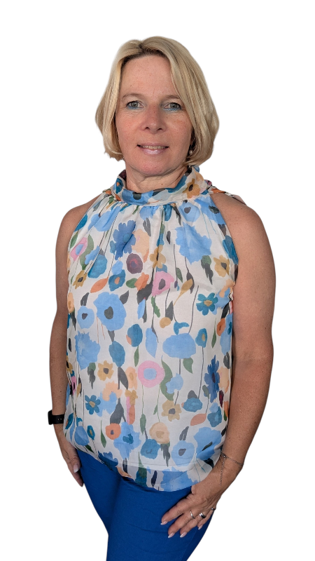 Top Chiffon "Kiana" blau bunt