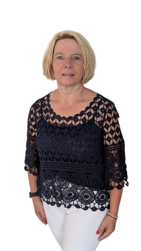 Shirt Häkeloptik "Lilia" dunkelblau