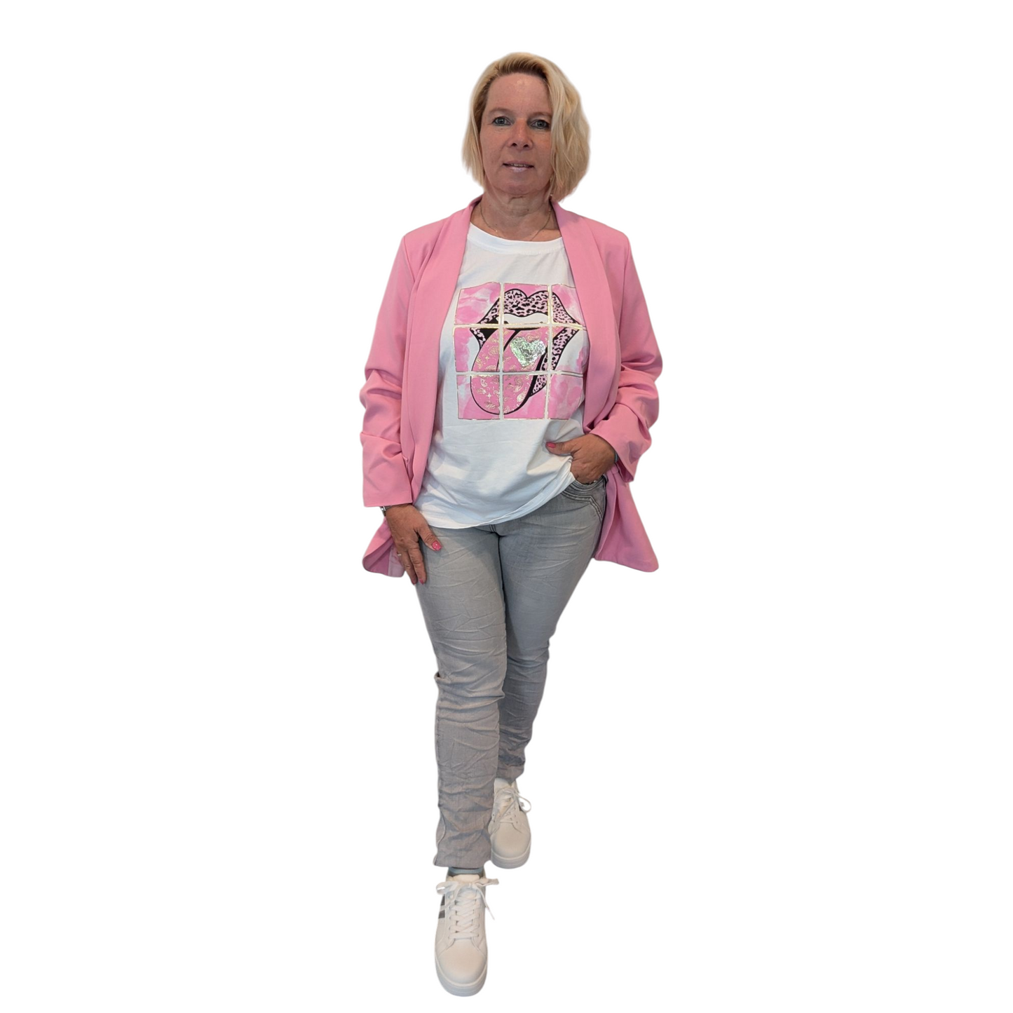 Jeans "Ariana" Karostar hellgrau mit Knöpfen