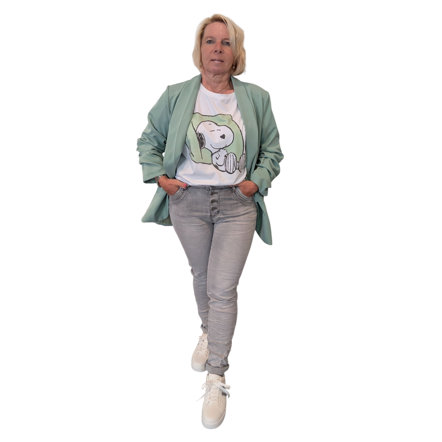 Jeans "Ariana" Karostar hellgrau mit Knöpfen