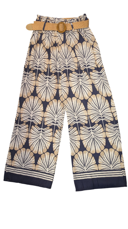 Hose "Palm" in dunkelblau-creme