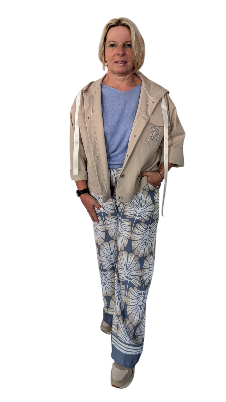 Hose "Palm" in jeansblau-creme