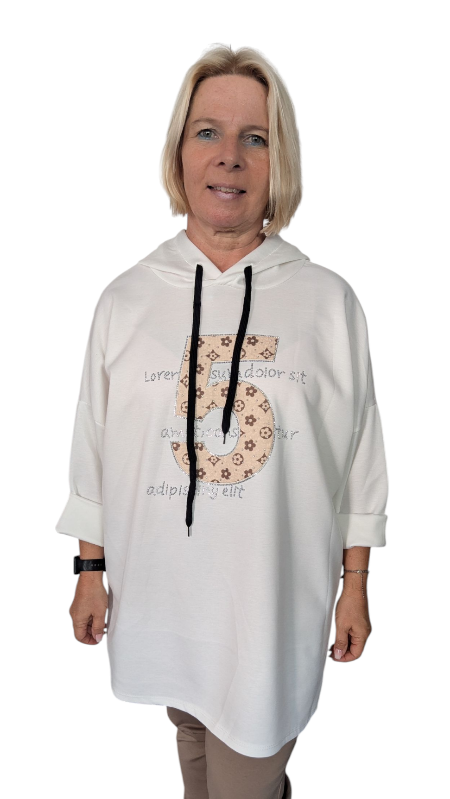 Hoody "5" in creme