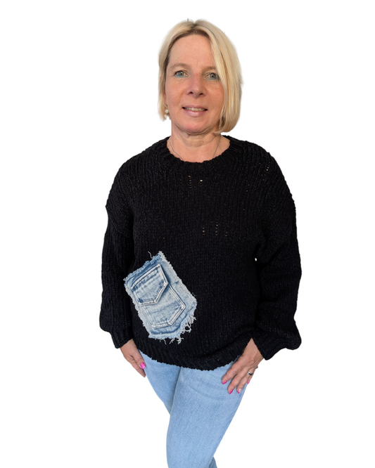 Strickpullover mit Jeanstasche