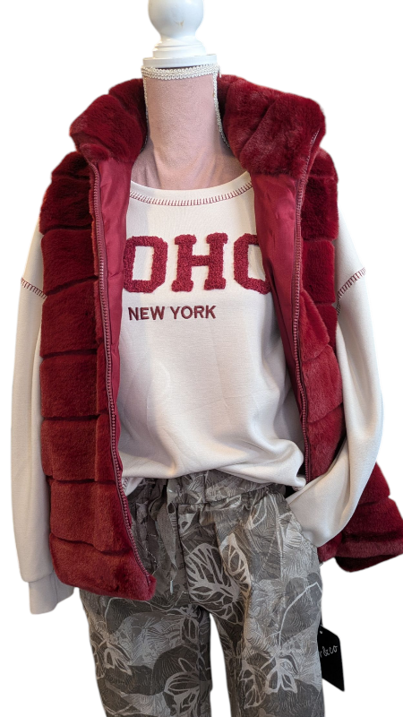 Webpelz-Weste "Alina" in weinrot L/XL