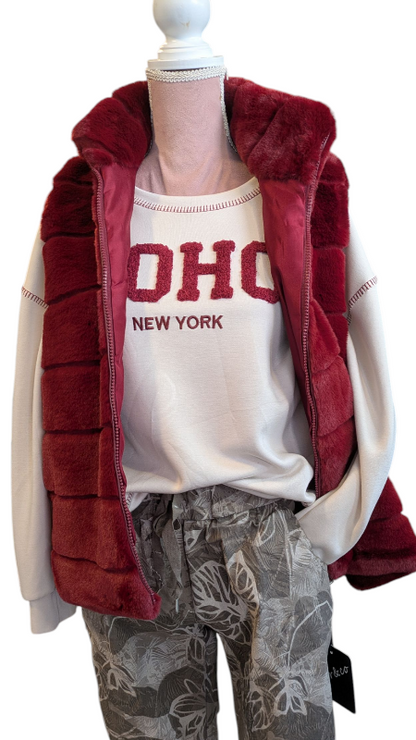 Webpelz-Weste "Alina" in weinrot L/XL