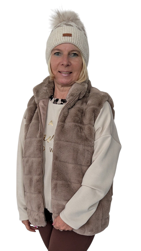 Webpelz-Weste "Alina" in sand-beige S/M