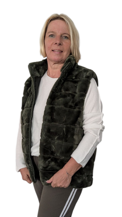 Webpelz-Weste "Alina" khaki L/XL