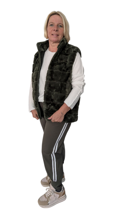 Webpelz-Weste "Alina" khaki L/XL