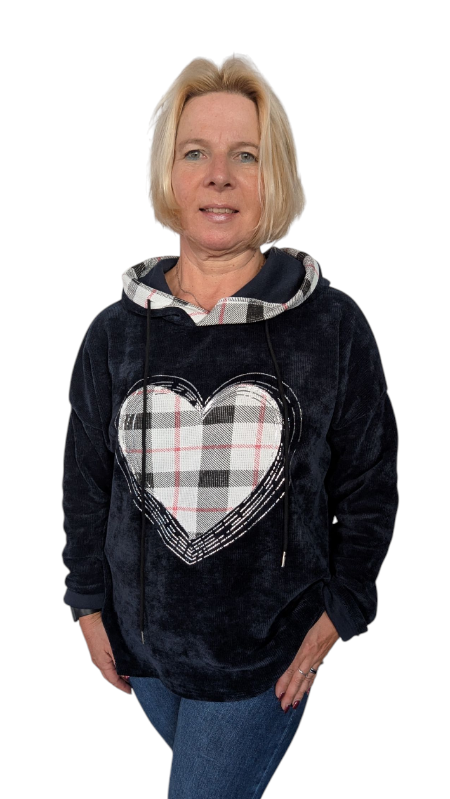 Hoodie "Karo-Herz" dunkelblau