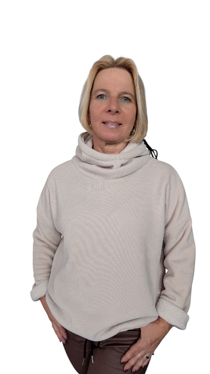 Sweatshirt "Cozy" creme mit Schalkragen