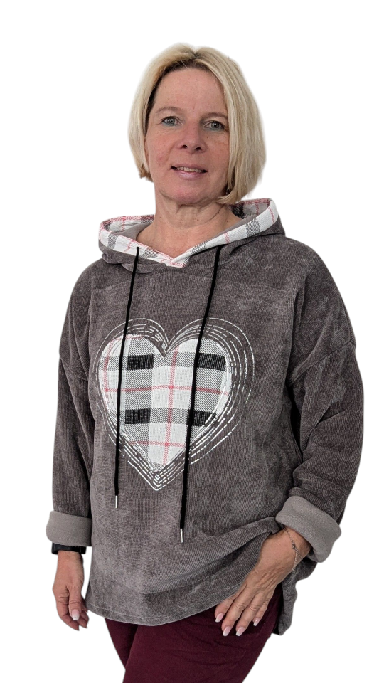 Hoodie "Karo-Herz" grau