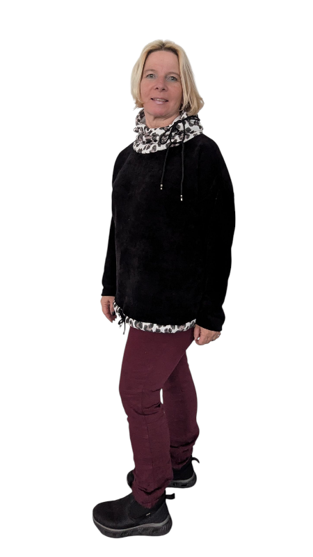 Sweatshirt schwarz mit Leo-Schalkragen