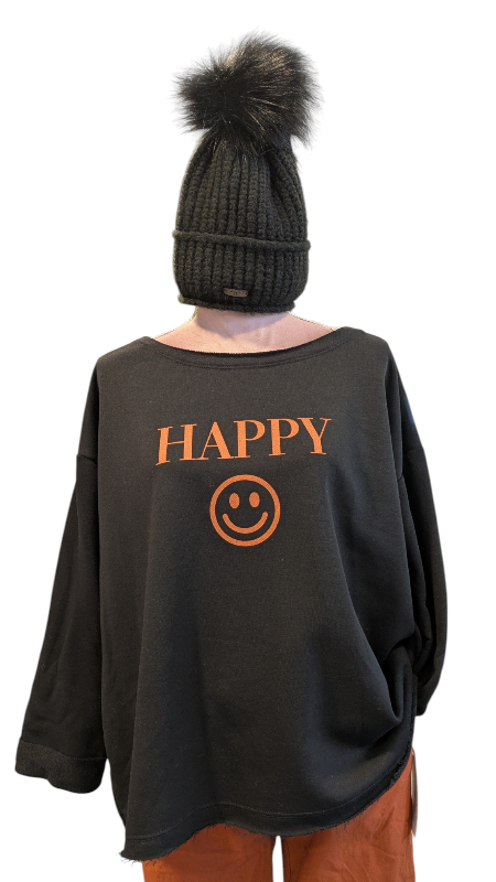 Sweatshirt "Happy" schwarz