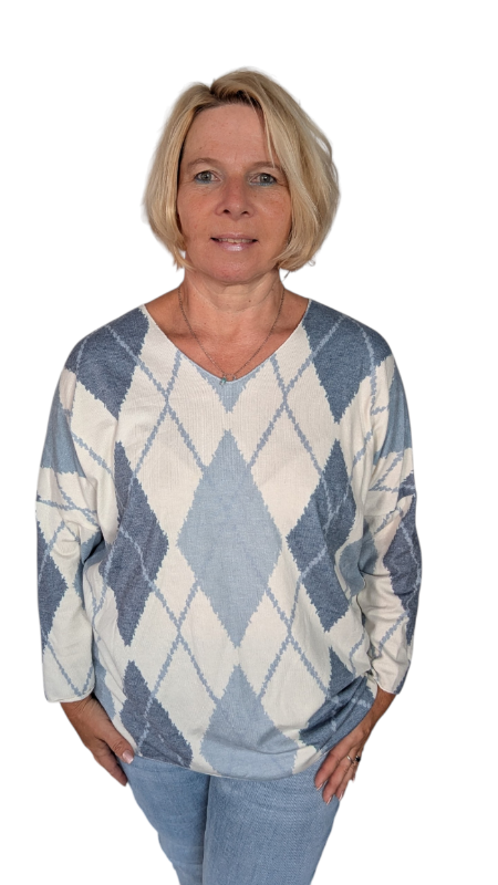 Pulli "Karo" jeansblau weiß