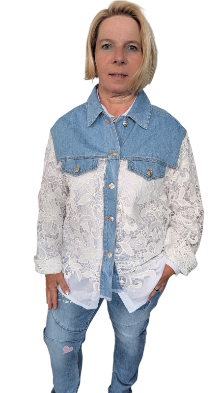Jeansbluse "Spitze" S/M