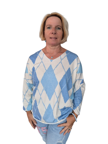 Pulli "Karo" hellblau weiß