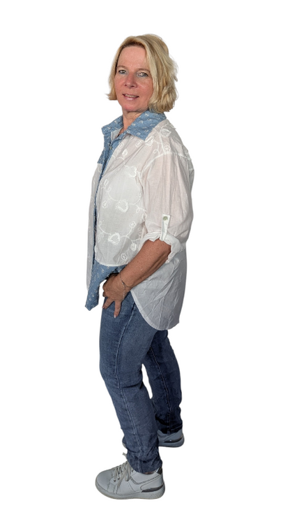 Bluse weiß mit Jeans Patches