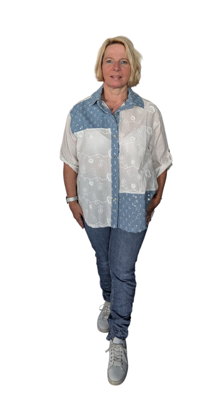 Bluse weiß mit Jeans Patches