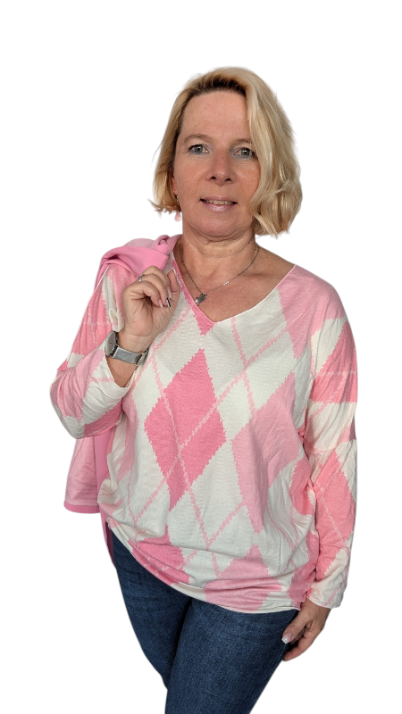 Pulli "Karo" rosa pink weiß