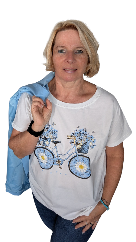 T-Shirt mit Fahrrad blau
