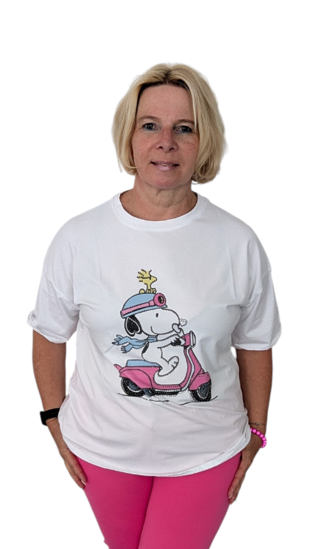 T-Shirt Snoopy "Vespa" hellblau / pink