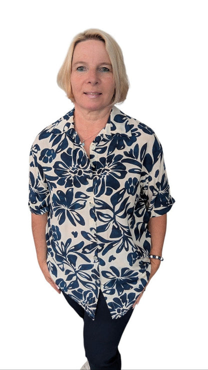 Bluse "Fiori" blau weiß