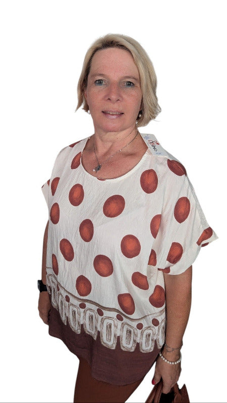 T-Shirt "Marone" rostbraun creme